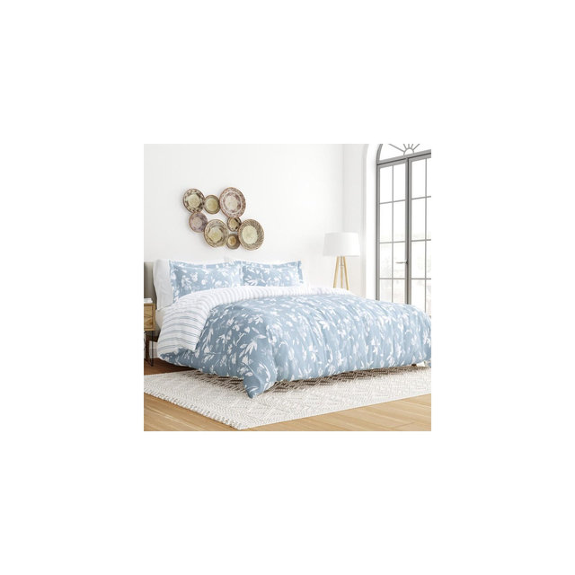 Soft Farmhouse Florals Premium 3 Piece Duvet Cover Set, Ultra Soft, Easy Care - Becky Cameron , Country Home / Light Blue, Full/Queen