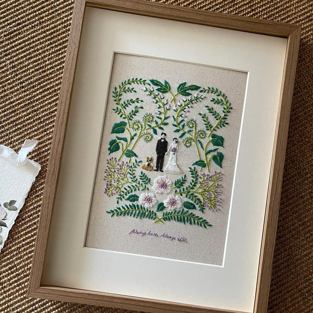 Customized Wedding Gifts,Personalized Embroidery Wedding Anniversary Gifts,Gift for Wife Husband,Handmade Embroidered Painting,Wedding Decor