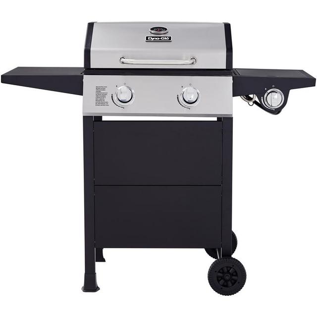 2-Burner Open Cart LP Gas Grill in Stainless Steel and Black with Side Burner