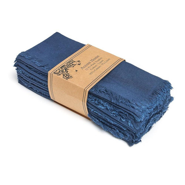 ACCENTHOME Navy Cotton Linen Napkin Set of 12 18x18 inch Dinner Napkins - Washable Soft Premium Hotel Quality Reusable Napkins Perfect Table Napkins for Family Dinners, Weddings