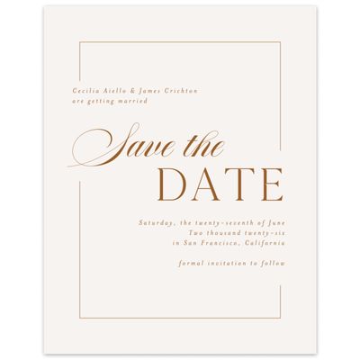 Beige Bordered Wedding Digital Save the Date - Carulas Portrait
