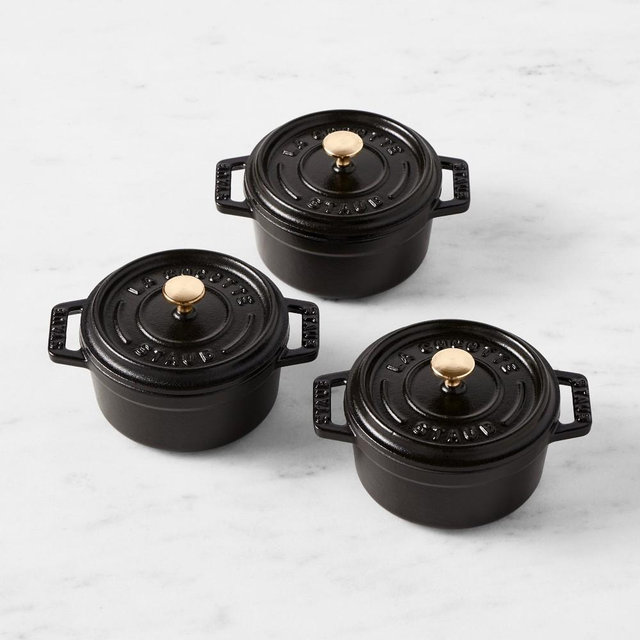 Staub Enameled Cast Iron Mini Cocotte Set of Three, 1/4-Qt., Matte Black