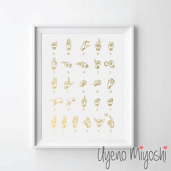 Sign Language III Gold Foil Print, Custom Print in Gold, Illustration Art Print, Sign Gold Foil Art Print, American Sign Language, ASL Print
