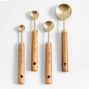 Acacia Wood and Gold Measuring Cups, Set of 4 + Reviews | Crate & Barrel