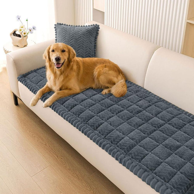 Smiry Non Slip Couch Covers for Dogs, Fuzzy Pet Couch Covers for 4 Cushion Sofa Pet Friendly, Soft Sofa Slipcovers Cushion Furniture Protector Washable (Dark Grey, 27.6" x 95")
