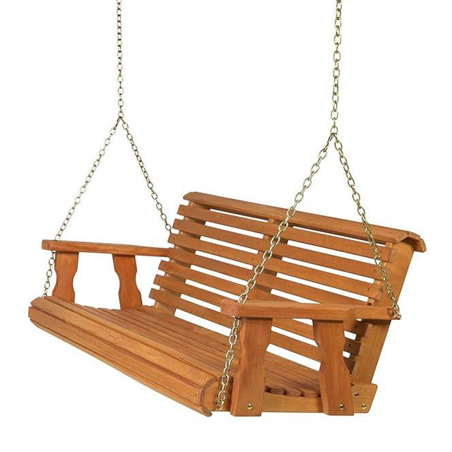 Amish Casual Heavy Duty Wooden Roll Back 5 Foot Porch Swing in Cedar Stain, Authentic Amish Craftsmanship from Treated Pine with 700 Lb. Weight Capacity