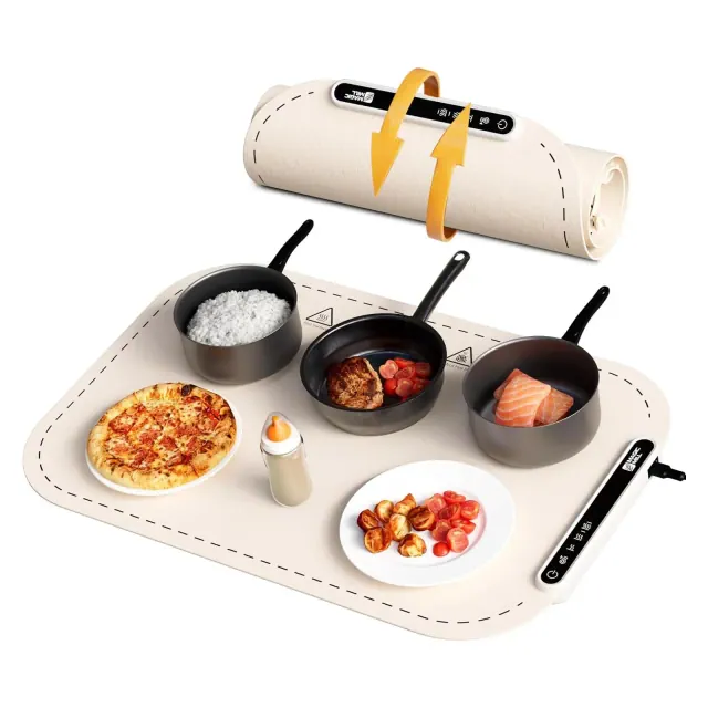 Magic Mill Electric Food Warming Mat, 3 Temp Levels, Fast Heat, Rollable Silicone, Non-Slip, 24"x16" Cream