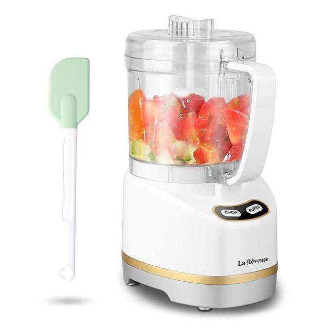 La Reveuse Electric Mini Food Processor,Small Chopper, 200 Watts,2-Cup Prep Bowl for Mincing,Chopping,Grinding,Blending,Pureeing (White)