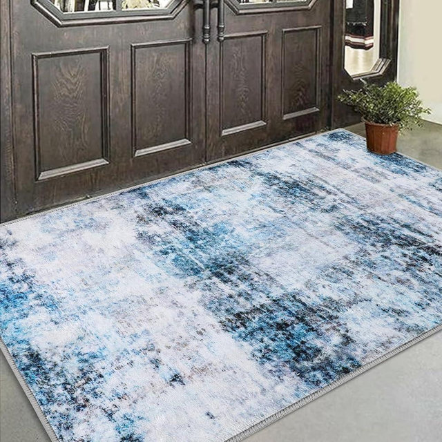 COMSLE Door Mat, Front Door Mat Indoor for Entrance Faux Wool Absorbent Non Slip Modern Throw Rug for Entryway Bedroom Muddy Paws - Pet Friendly, 36x60 Inches,Smashing Blue Machine Washable
