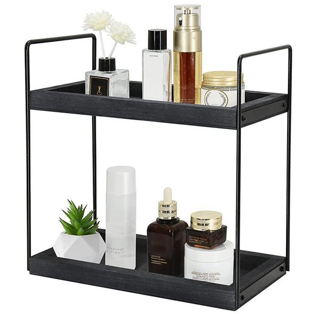2 Tier Bathroom Counter Organizer, Counter Standing Rack Cosmetic Holder, Vanity Organizer Bathroom Counter Tray and Kitchen Spice Rack Standing (Black)