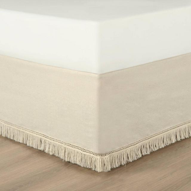 Lush Décor 15" Queen Boho Fringe Tailored Drop Easy Fit Bed Skirt Beige: Polyester & Cotton Dust Ruffle