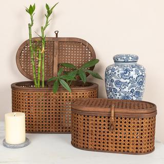 Modern Decorative Rattan 2-Piece Storage Box Set