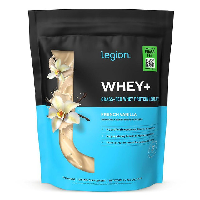 LEGION Whey+ Protein Whey Isolate from Grass Fed Cows (French Vanilla, 30 Servings) - Whey Protein Isolate Powder, Low Calorie, Non-GMO, Sugar Free, Lactose and Gluten Free, All Natural Protein Powder