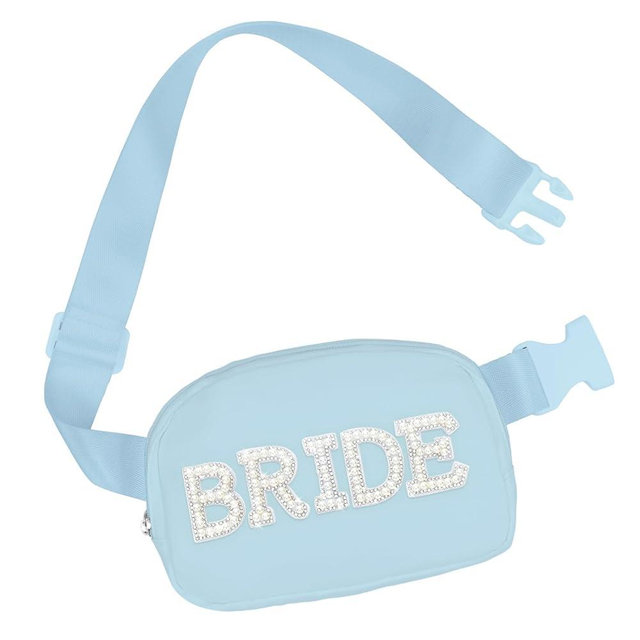Lamyba Bride to be Gifts, Bridal Shower Gifts, Pearl Patch Bride Fanny Pack for Bachelorette Party Wedding day, Adjustable Strap Waterproof Mrs Crossbody Bag, Blue
