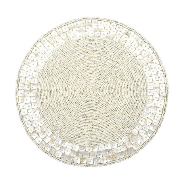 Lightnpro Hand Beaded Round Placemat Charger - 13 Inch Ivory Decorative Seacell Mat for Dining Table - Farmhouse Table Decor for Christmas, Holiday Gatherings, Parties & Family Celebrations - 2Pack