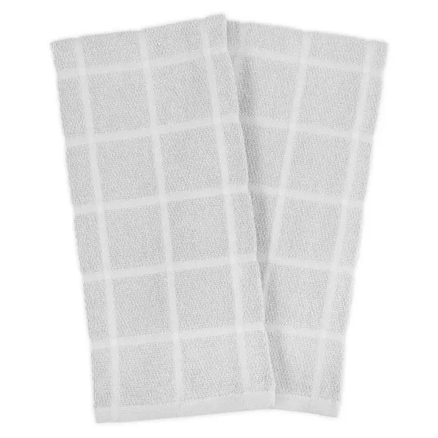 KitchenSmart® Colors Solid Windowpane Kitchen Towels in Silver (Set of 2)