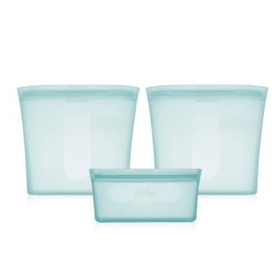 Zip Top Reusable 100% Platinum Silicone Container - 3 Bag Set (2 sandwich/1 snack)- Teal