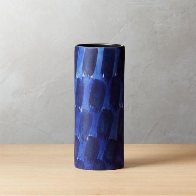 CB2 Pryce Blue and White Vase