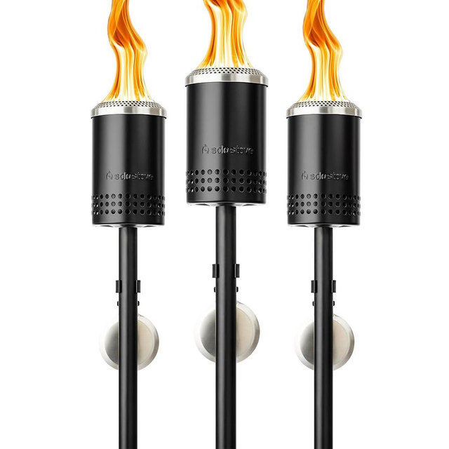 Solo Stove Mesa Torch, 3 Pack | Backyard Torches for Outside, 5 hr Burn Time, Cold-Rolled Steel, Incl. 3 Torches, 3 Ground Stakes, 3 Fuel Funnels, 9 Wicks, Adjustable Height: 37.75-52.5 in