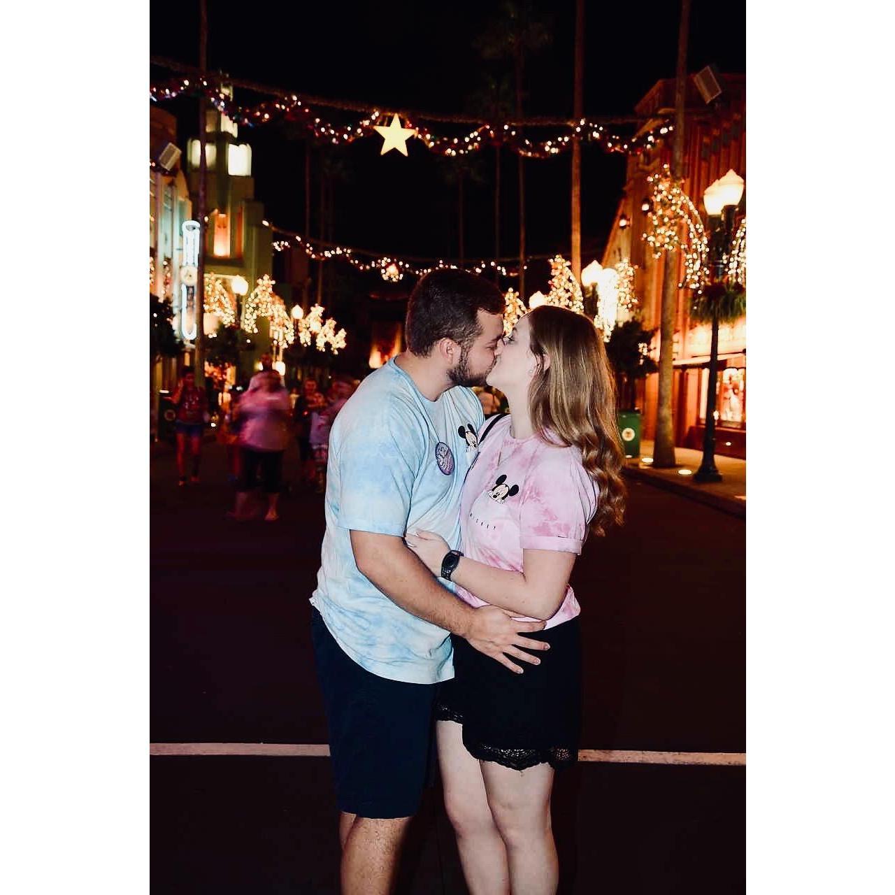 12/4/2017 - PhotoPass loved to make us kiss when they found out we just got engaged (yes, matching shirts again).