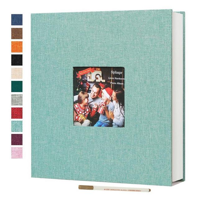 Spbapr Large Photo Album Self Adhesive 4x6 5x7 8x10 10x12 Pictures Magnetic Scrapbook 40 Blank Pages Linen Cover DIY Album with A Metal Pen Turquoise