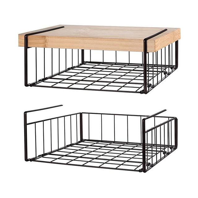 SimpleTrending Under Cabinet Organizer Shelf, 2 Pack Wire Rack Hanging Storage Baskets for Kitchen Pantry,Bronze