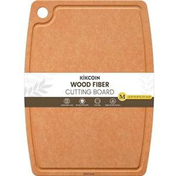 Kikcoin Wood Cutting Board, Cutting Boards for Kitchen Dishwasher Safe Non-slip Chopping Board with Juice Groove, Wood Fiber Composite Cutting Board with Hanging Hole, 14.6"*10.8"