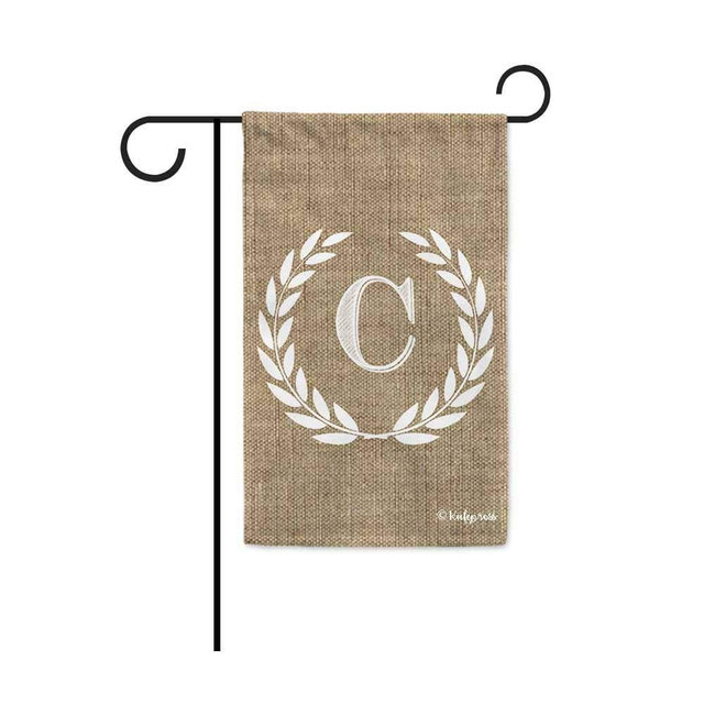 KafePross White Wreath Spring Summer Decorative Garden Flag Initial Letter Monogram C Home Decor Banner for Outdoor 12.5X18 Inch Double Sided