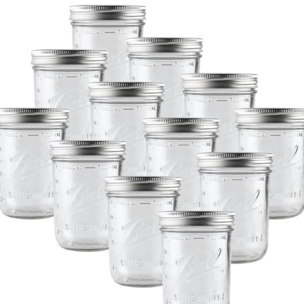 Ball - 16oz Wide Mouth Jars with Lids & Bands 12 Pack Jars, Large Glass Mason Jar for Food Storage with airtight Lid, 0.125 Gallon Glass Jar with Lid and Bands, Set of 12