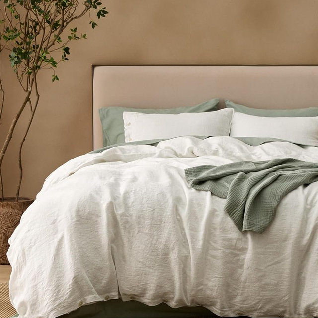 Bedsure 100% Linen Duvet Cover King Size, Washed 170 GMS European Flax-Linen, Soft 3pcs Bedding Set with Button Closure for Farmhouse, PureWoven Texture & Breathable for Hot Sleeper, Linen, Queen