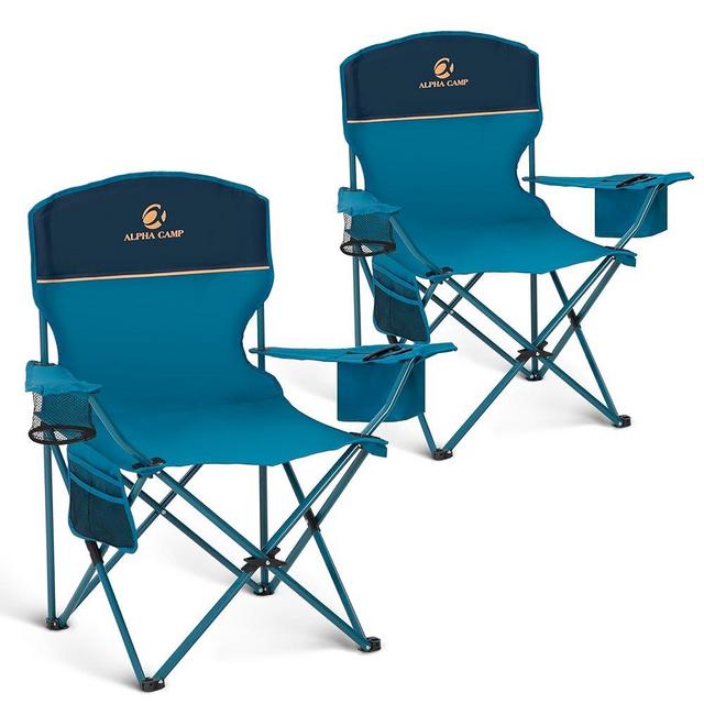 ALPHA CAMP Camping Chair 2 Pack Portable Chair with 3-Can Cooler Folding Chair with Side Pocket and Cup Holder, Collapsible Chair for Camping, Tailgates, Beach, Fishing and Sports,2PC