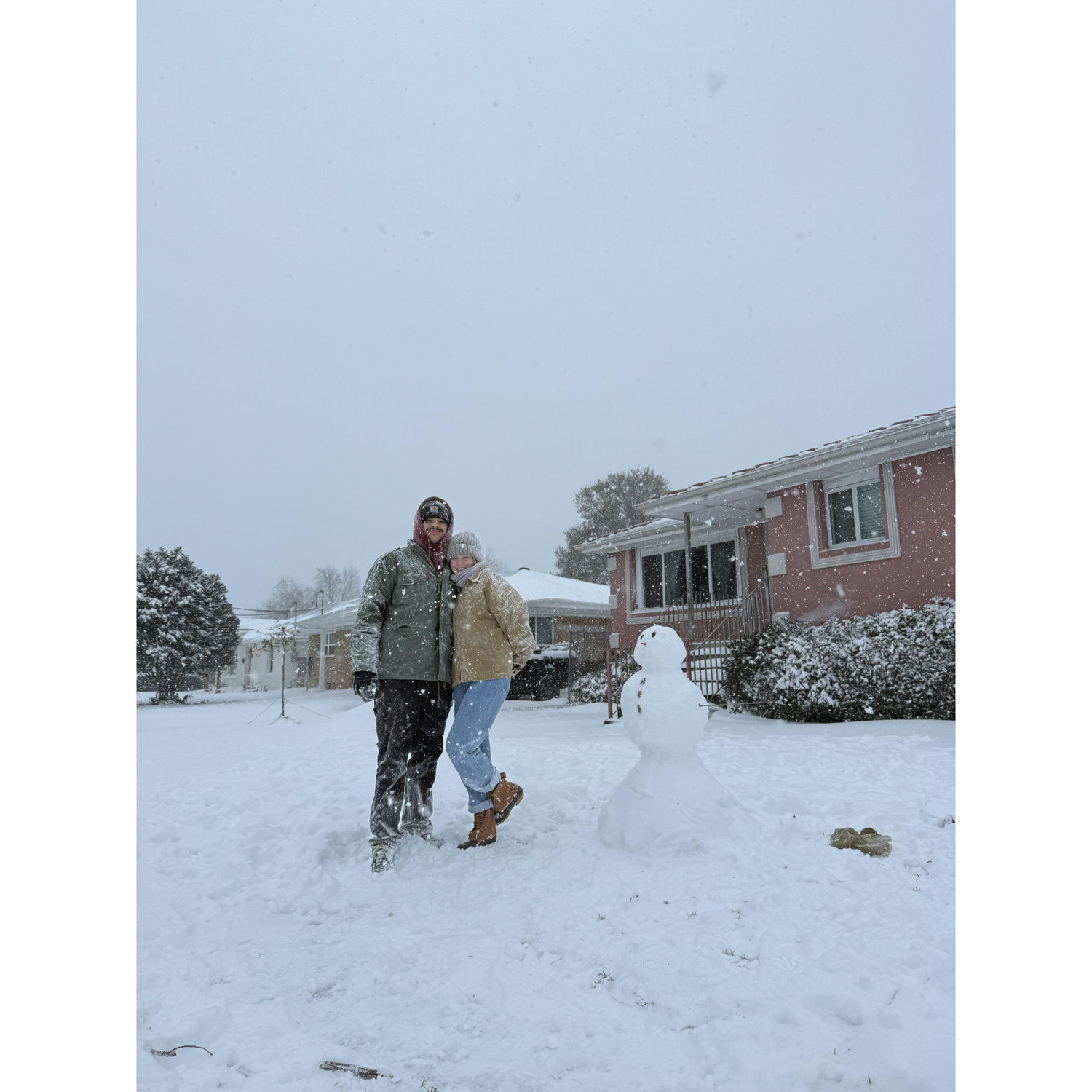 The January 2025 snowstorm! This was our first (and so far only) snowman we built together.