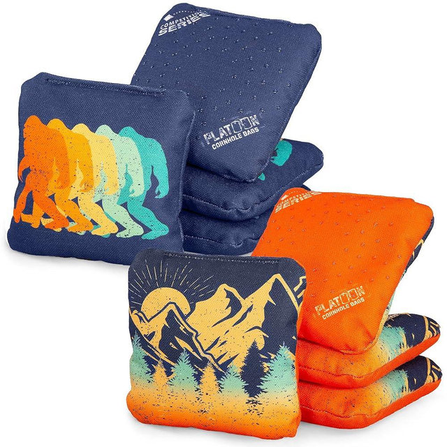 Play Platoon Competition Series Cornhole Bags Set of 8 Regulation Professional Weight Double Sided Slick and Stick with Rubber Sticky Dot Slow Side for Pro Corn Hole Bean Bag Toss Game-Designed in USA