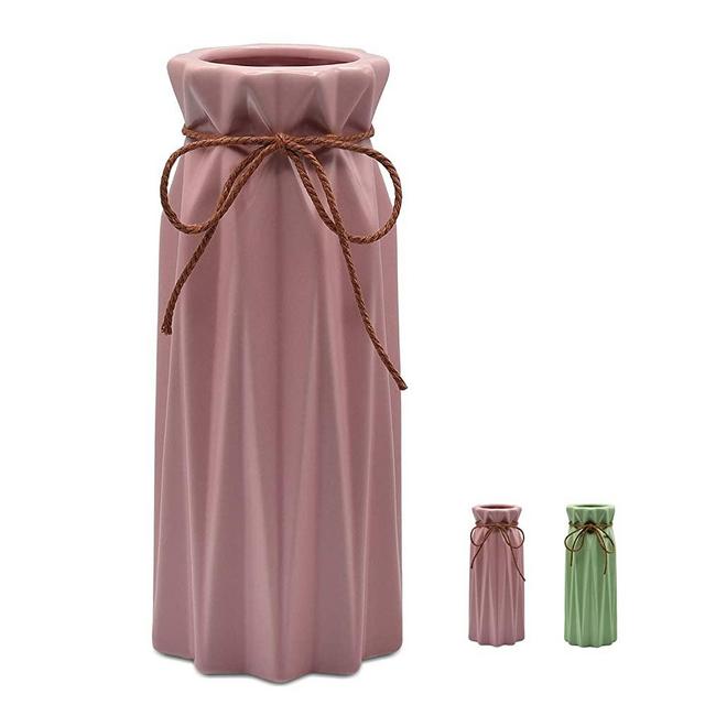 Mozing Pink Ceramic Vases Decorative Flower Vase Can Grow Plant or Insert Artificial Flowers for Sitting Room Bedroom Office Wedding Ceremony(Pink)