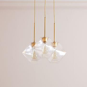 Sculptural Glass Faceted 3-Light Chandelier - Small (Clear)