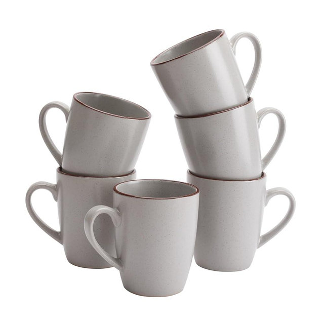 famiware Venus Coffee Mugs for 6, 14 oz Mug Set, Dringking Cup with Handle for Coffee, Tea, Cocoa, Milk, Ligth Gray