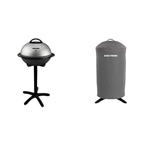 George Foreman 15-Serving Indoor/Outdoor Electric Grill, Silver, GGR50B & GFA0240RDCG Round Grill Cover, Gray