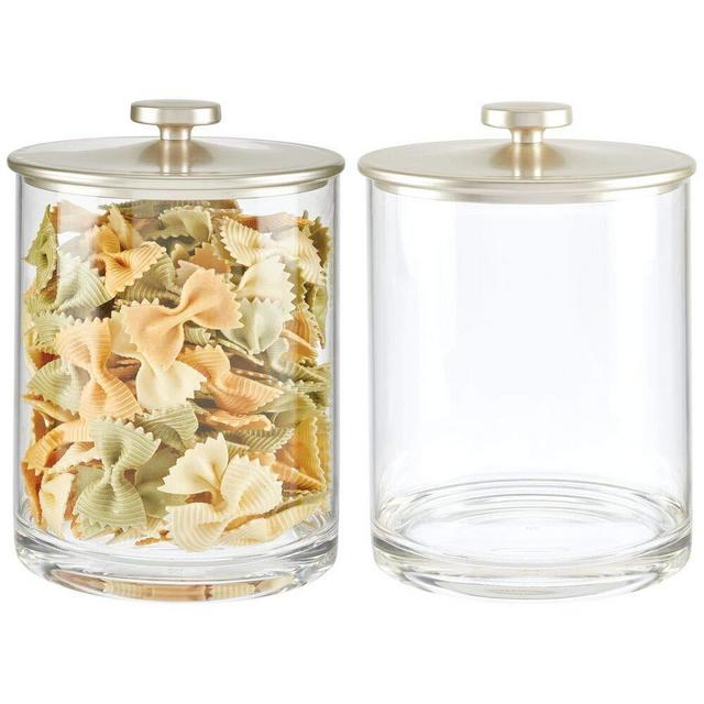 mDesign Modern Round Kitchen Countertop Storage Organizer Canister Jar for Sugar, Flour, Tea, Coffee, Spices, Candy, and Beans - Large, 2 Pack - Clear/Satin