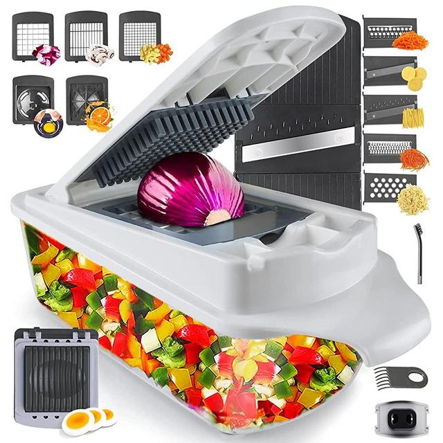 RüK Vegetable Chopper Slicer Onion Chopper Dicer, Multi 22-in-1 Veggie Mandoline Slicer Food Chopper Cutter for Tomato Fruit with Lemon Squeezer, Recipe, 11 Blades, Egg Separator & Slicer, Container