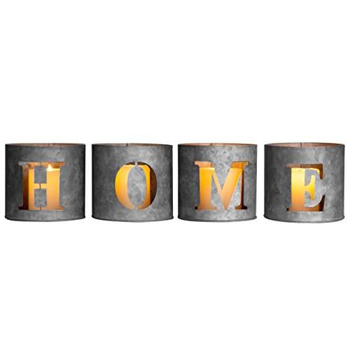 MyGift Galvanized Metal Cutout Home Tealight Candle Holders