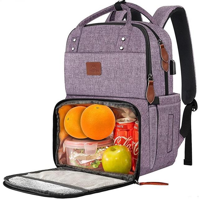 Girls Backpack with Lunch Box, Insulated Women Backpacks with Cooler Compartment, 15.6 inch Water Resistent Tote Food Bag with USB Charging Port for College School Beach Camping Picnics Hiking