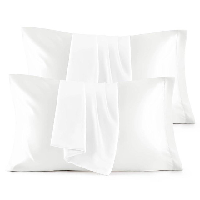 Bedsure Satin Pillowcase Standard Set of 4 - Pure White Silky Pillow Cases for Hair and Skin 20x26 Inches, Pillow Covers with Envelope Closure, Gifts for Women Men