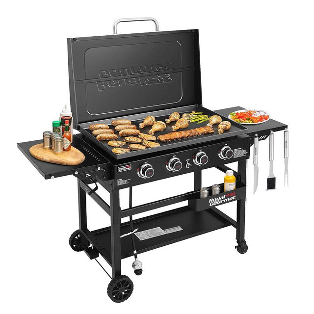 Royal Gourmet GB4000P 4-Burner Propane Gas Griddle with Hard Cover, 35-Inch Flat Top BBQ Grill, 52,000 BTU, Outdoor Griddle Cooking Station for Backyard and Tailgating, Black