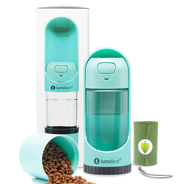 LumoLeaf Dog Water Bottle, 2 in 1 Portable Puppy Water Dispenser， Drinking Feeder with Treats Cup and Poop Bag for Small Dog Kitty Cat. Pet Drink Cup Dish Bowl for Outdoor Walking, Hiking, Traveling.
