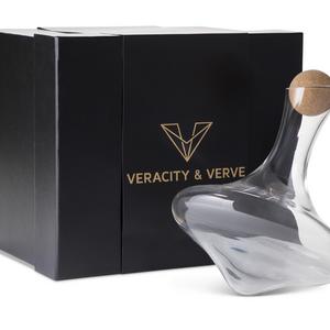 Hand Blown, Glass Wine Decanter | Decanters for Red Wine | Non-Drip, Aerating Carafe and Cork Stopper | Elegant, Premium Carafes by Veracity & Verve | Table Top Decanter Aerator for Superior Taste