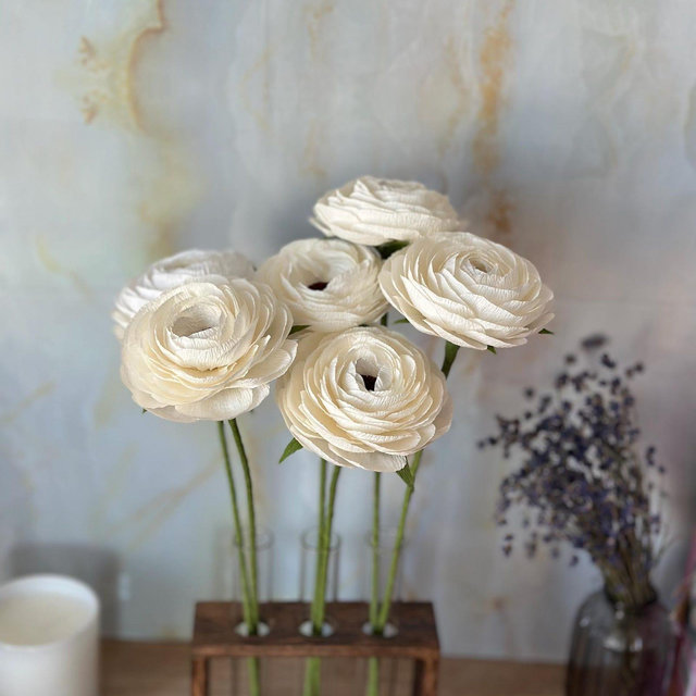 Paper Ranunculus Bouquet: Ivory Flower Arrangement, Wedding Decor