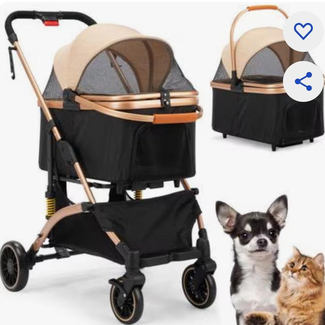 Coziwow Premium 3-in-1 Foldable with Detachable Carrier Dog & Cat Stroller, Black/Gold