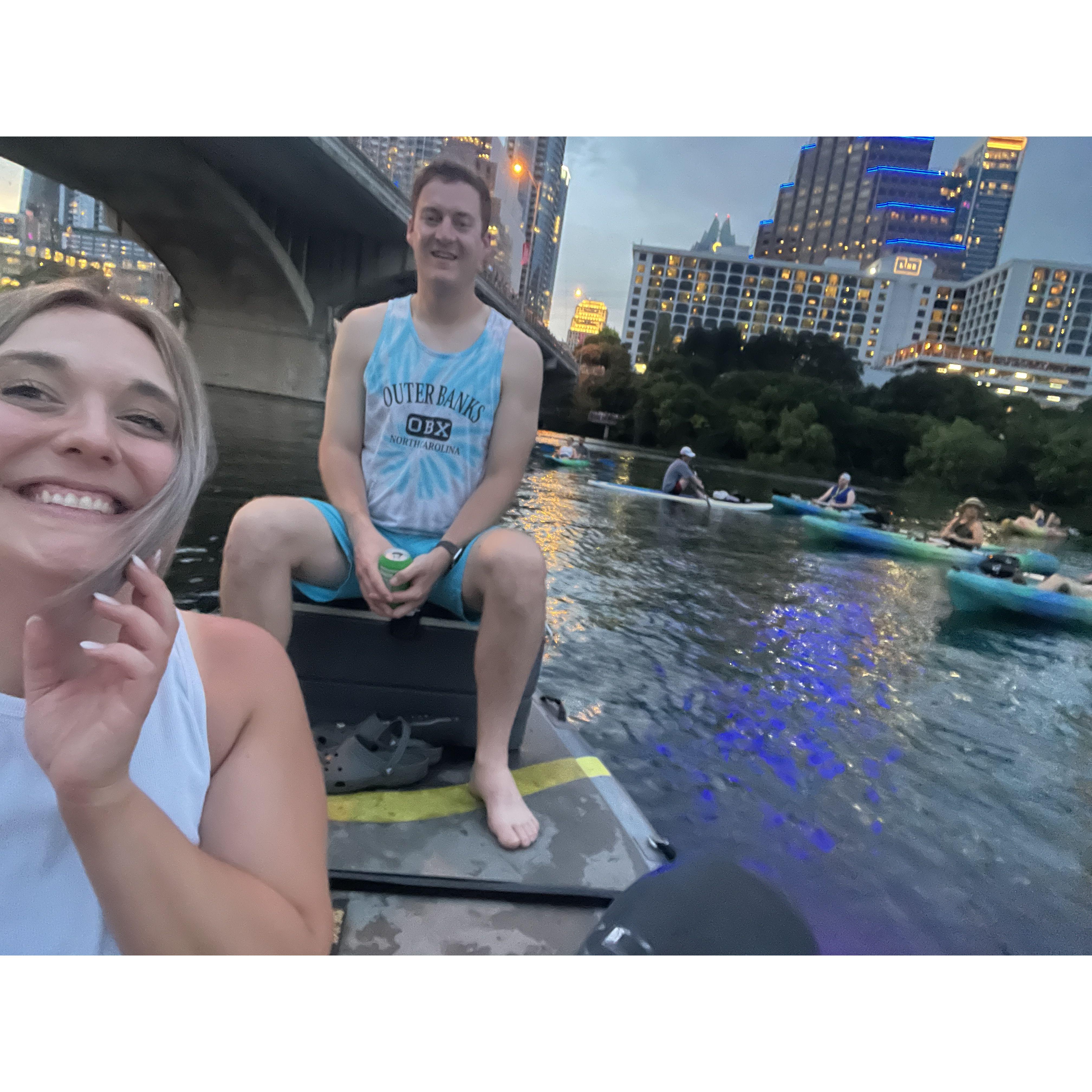 First night of our 10 year anniversary trip in Austin, TX - Before Kim knew they were getting engaged!