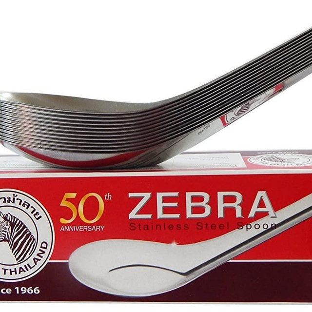 Zebra Thai Chinese Asian Stainless Steel Rice Soup Spoon (12 Pack), Silver
