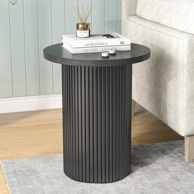 THKSHOUZ Black Side Tables Living Room, Modern Drum End Table, 18 inch Wide Black Accent Table, Fully Assembled, End Table, Bedside Table for The Living Room and Bedroom